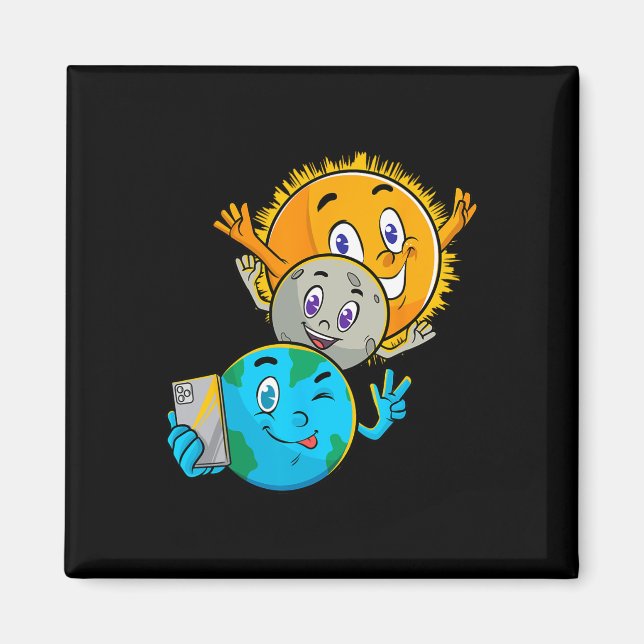 Imán Eclipse 2024 Funny Earth Sun Moon Selfie Space Kid (Frente)