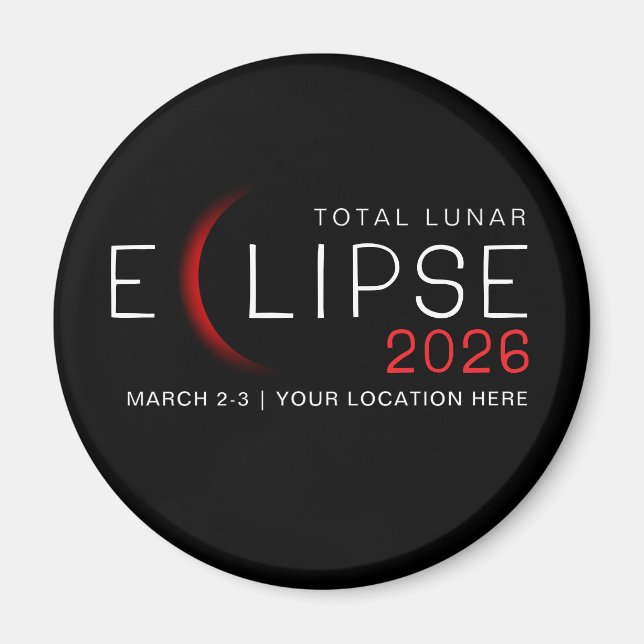 Imán Eclipse Lunar 2026 Ubicación Personalizada Conmemo (Frente)