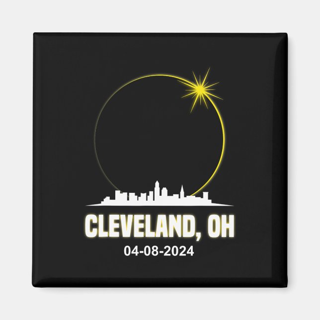 Imán Eclipse Solar 2024 Cleveland Skyline Ohio Solar Ec (Frente)