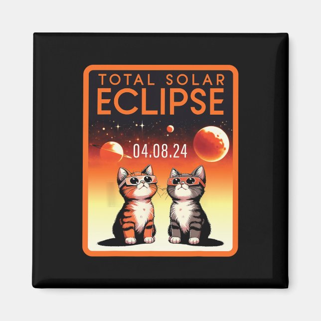 Imán Eclipse solar 2024 Gatos Eclipse solar total 4.08. (Frente)