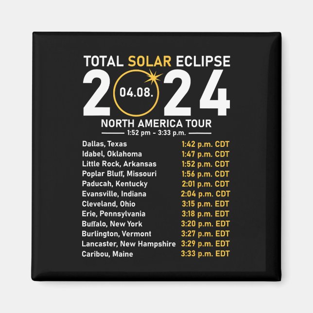 Imán Eclipse solar 2024 North America Tour State Totali (Frente)