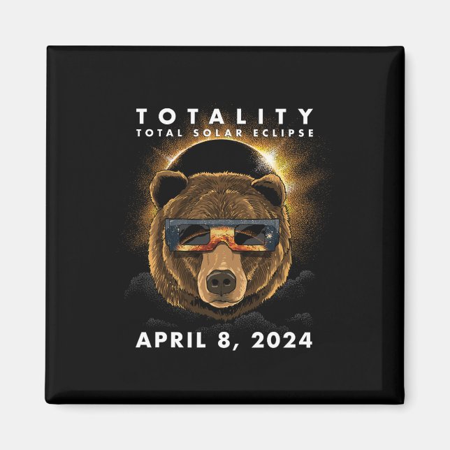 Imán Eclipse Solar 2024 Oso Con Gafas Eclipse (Frente)