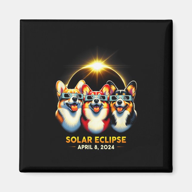 Imán Eclipse solar Corgi con lentes Abril 8 2024 T (Frente)