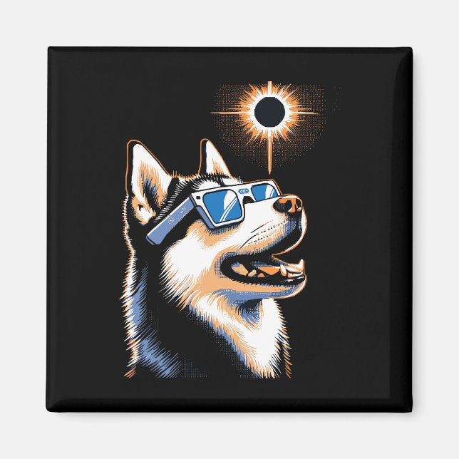 Imán Eclipse solar de arte Perro Husky Usando anteojos  (Frente)