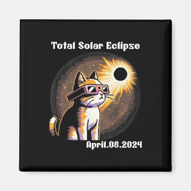 Imán Eclipse solar Tee 2024 Gato con eclipse solar G (Frente)