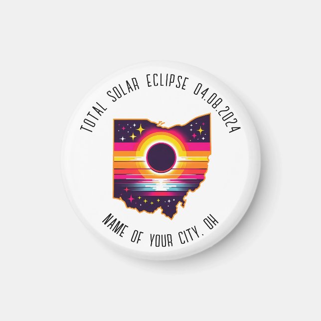 Imán Eclipse solar total 0408 2024 Ciudad Personalizado (Frente)