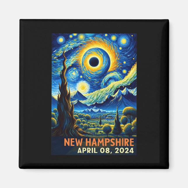 Imán Eclipse solar total 2024 New Hampshire Starry Nigh (Frente)