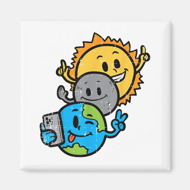 Imán Eclipse Solar Total 2024 Niños Eclipse Solar Cute  (Frente)
