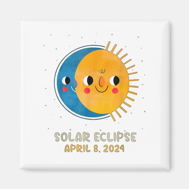 Imán Eclipse Solar Total 2024 Niños Eclipse Solar Cute  (Frente)