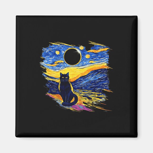 Imán Eclipse solar total 2024 Noche estrellada Van Gogh (Frente)