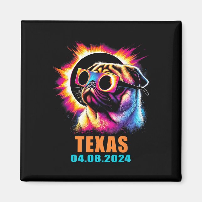 Imán Eclipse Solar Total 2024 Perro Pug Con Gles (Frente)