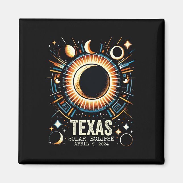 Imán Eclipse solar total 2024 Texas 8 de abril Resumen  (Frente)