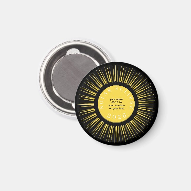 Imán Eclipse solar total 2026 texto personalizado (Anverso/Reverso)