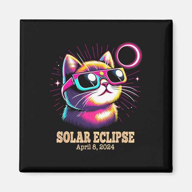 Imán Eclipse solar total de gato 8 de abril (Frente)