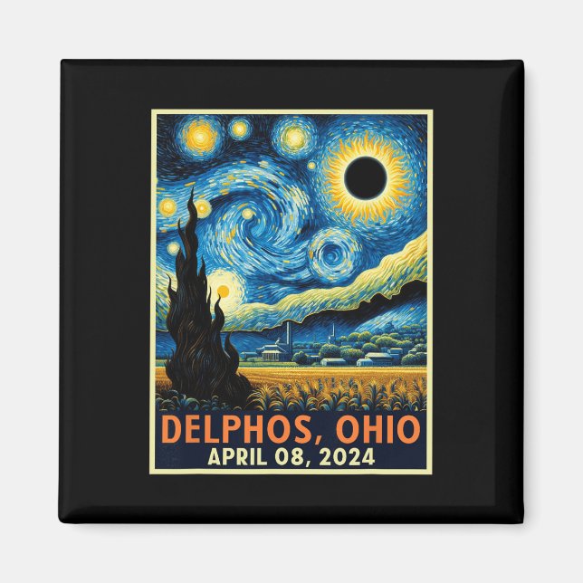 Imán Eclipse solar total de Ohio 2024 Noche estrellada  (Frente)