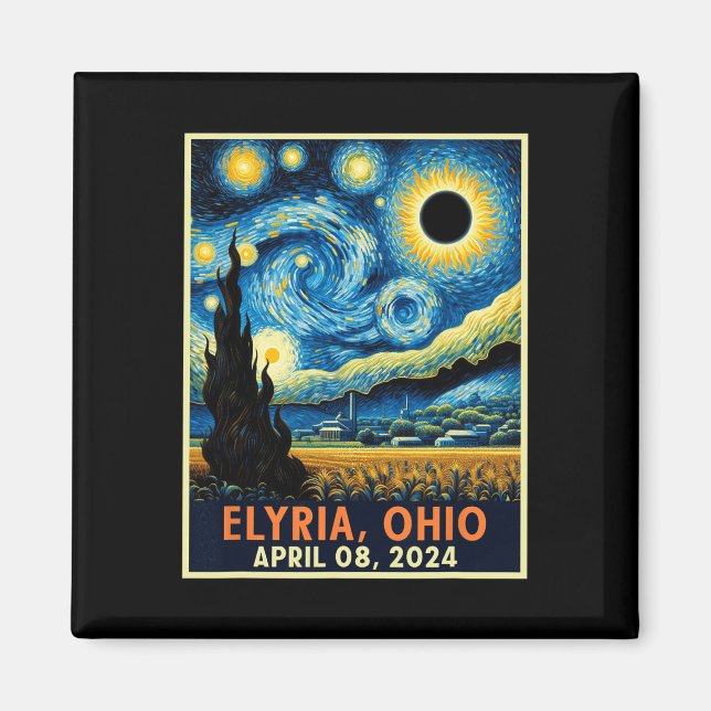 Imán Eclipse solar total de Ohio 2024 Noche estrellada  (Frente)