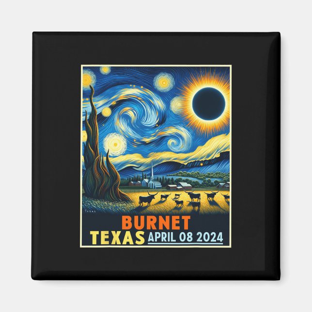 Imán Eclipse solar total de Texas 2024 Noche estrellada (Frente)