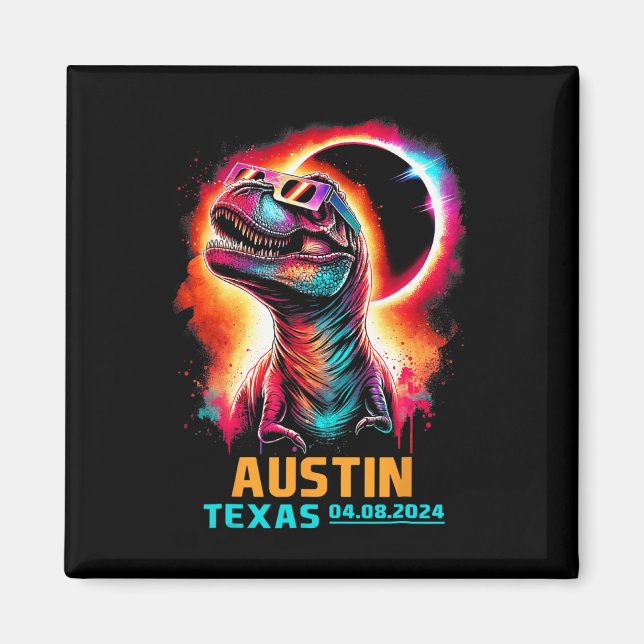 Imán Eclipse solar total de Texas 2024 T Rex Dinosaur (Frente)