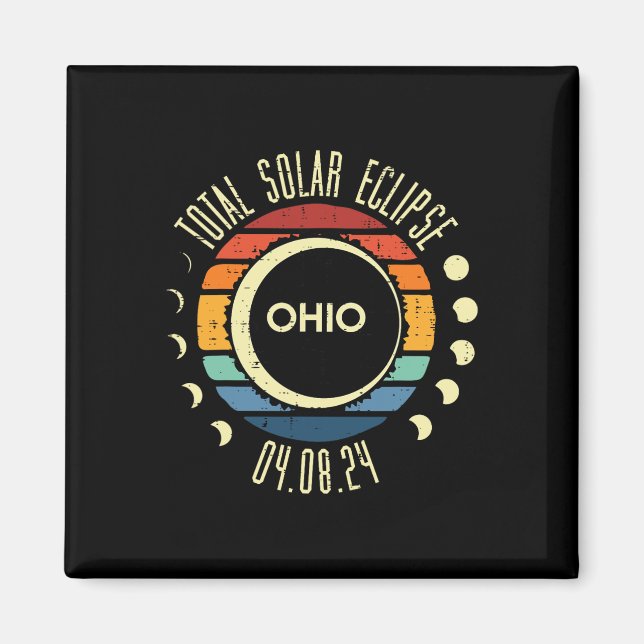 Imán Eclipse solar total Ohio Sunset Retro 04.08.24 (Frente)