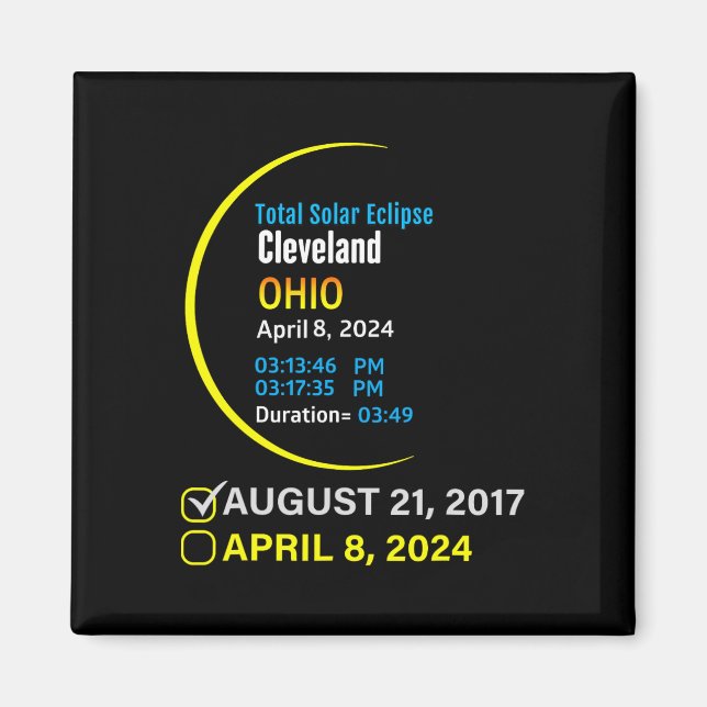 Imán Eclipse Total de Sol 8 de Abril de 2024 Ohio Cleve (Frente)