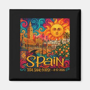 Imán Eclipse total de sol en España 2026 Retro Paisley