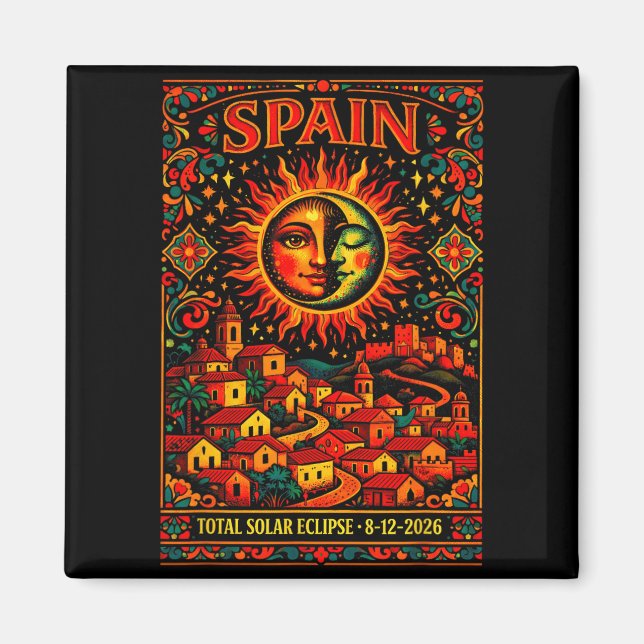 Imán Eclipse Total de Sol Totalidad en España 2026 Arte (Frente)