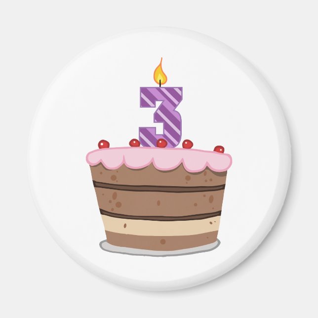 Imán Edad 3 en el pastel de cumpleaños (Frente)