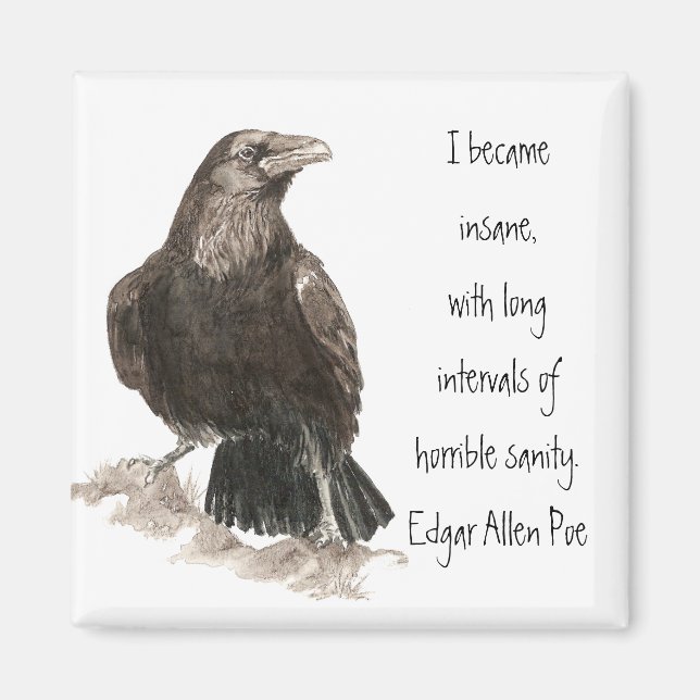 Imán Edgar Allen Poe Insanity Cita Watercolor Raven (Frente)