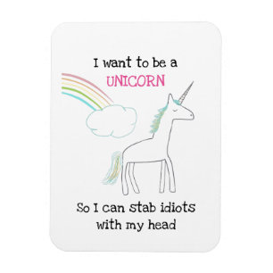 Imán Edgy Unicorn con arcoiris y confetti graciosos