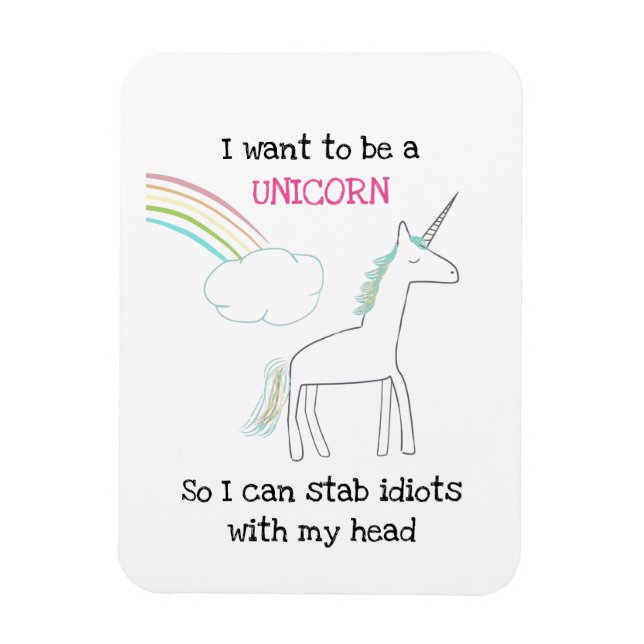 Imán Edgy Unicorn con arcoiris y confetti graciosos (Vertical)