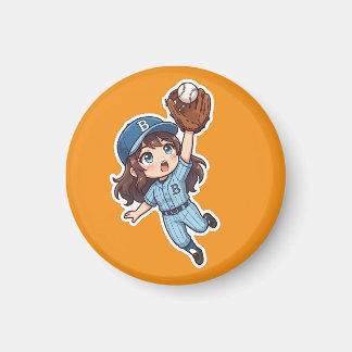Imán Edición de béisbol Chibi - Captura saltando