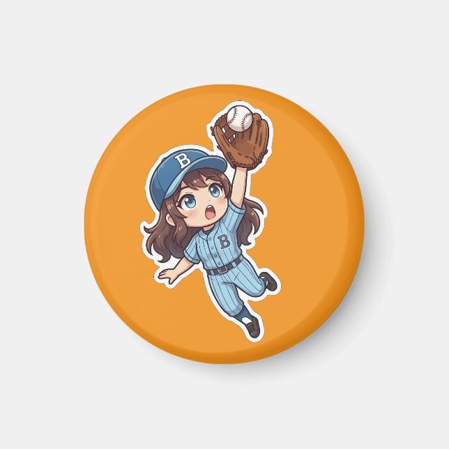 Imán Edición de béisbol Chibi - Captura saltando (Frente)