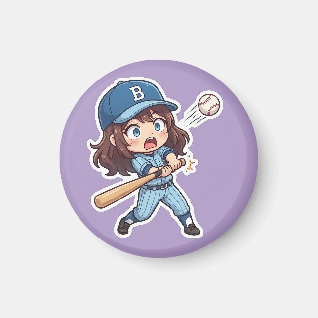 Imán Edición de béisbol Chibi - Jugada de toque de bate (Frente)