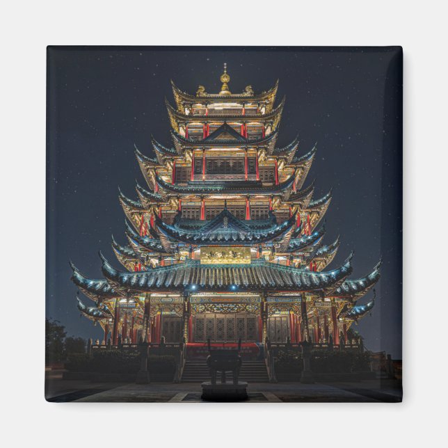 Imán Edificio japonés tradicional ilumina el cielo noct (Frente)