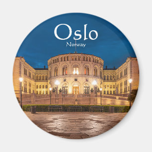 Imán Edificio Storting de Noruega en Oslo de noche