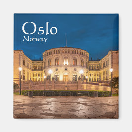 Imán Edificio Storting de Noruega en Oslo de noche