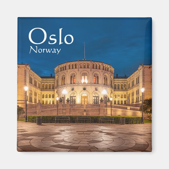 Imán Edificio Storting de Noruega en Oslo de noche (Frente)