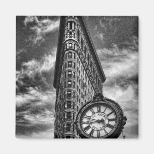 Imán Edificio y reloj de Flatiron en blanco y negro