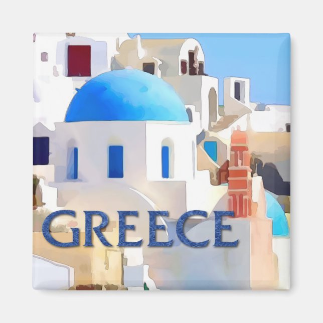 Imán Edificios blancos ciegos en Grecia (Frente)