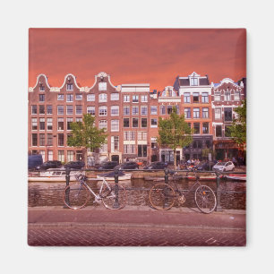 Imán Edificios, canales, bicicletas en Amsterdam, País