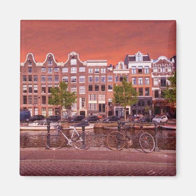 Imán Edificios, canales, bicicletas en Ámsterdam, Paíse (Frente)