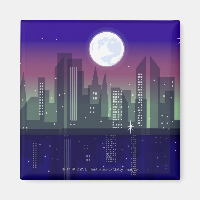 Imán Edificios iluminados por la noche (Frente)