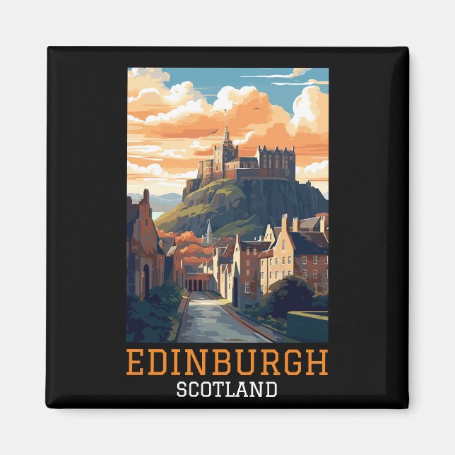 Imán Edinburgh Scotland Castle Retro Vintage Travel (Frente)