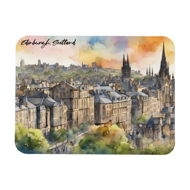 Imán Edinburgh Scotland Castle Watercolor Travel (Horizontal)