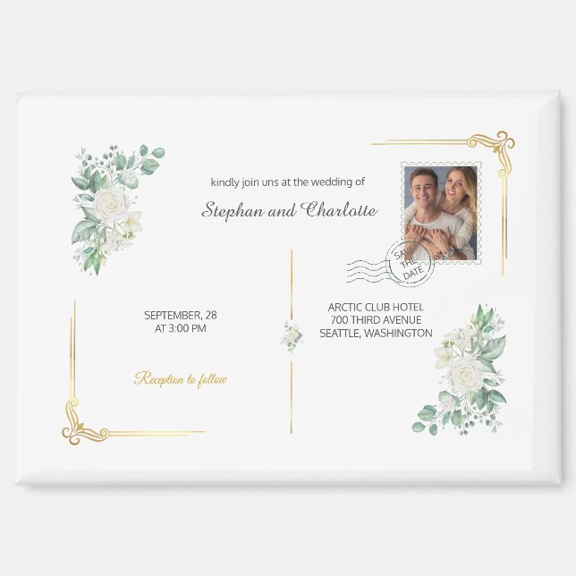 Imán editable floral para guardar la fecha (Anverso)