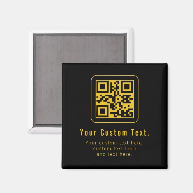 Imán Editable QR Code & Text Template | Black & Gold (Anverso/Reverso)