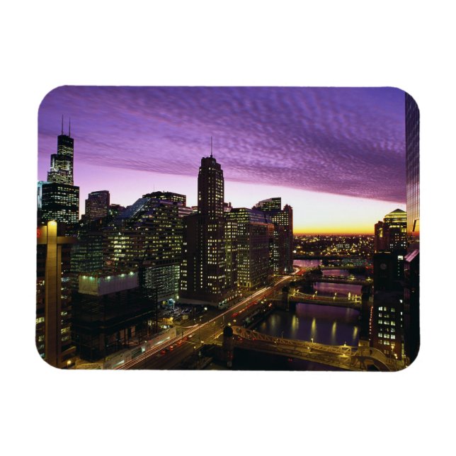 Imán EE. UU., IL, Chicago. Horizonte y río de Chicago (Horizontal)