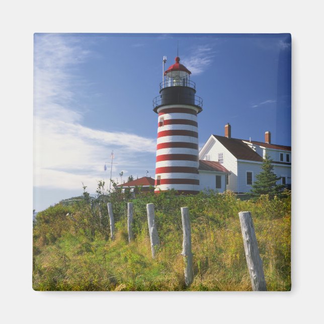 Imán EE. UU., Maine, Lubec. Faro de West Quoddy Head (Frente)