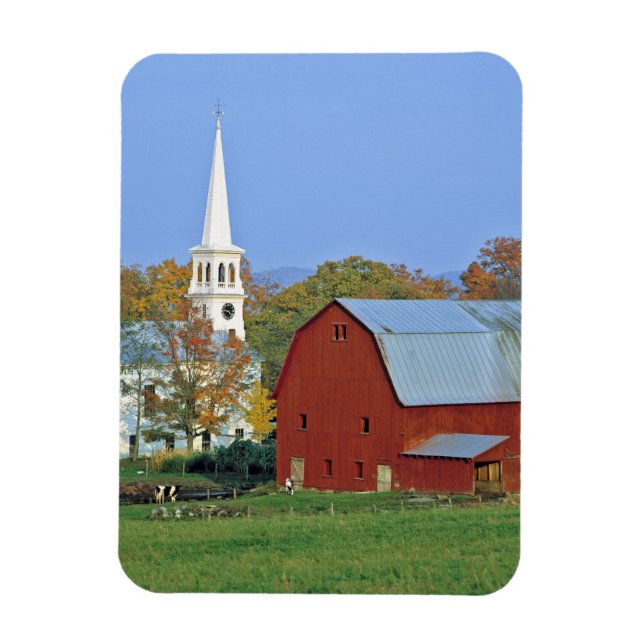 Imán EE. UU., Vermont, Peacham. Un granero rojo y blanc (Vertical)