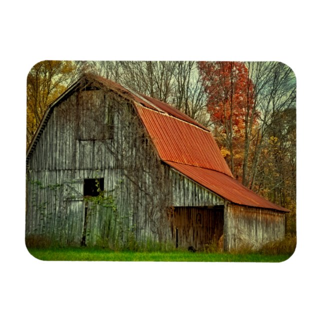 Imán EEUU, Indiana. paisaje rural, granero cubierto de  (Horizontal)